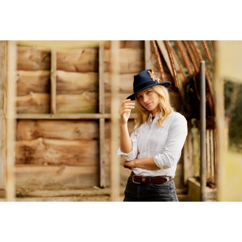 Hicks & Brown Chelsworth Coque & Pheasant Fedora - Navy