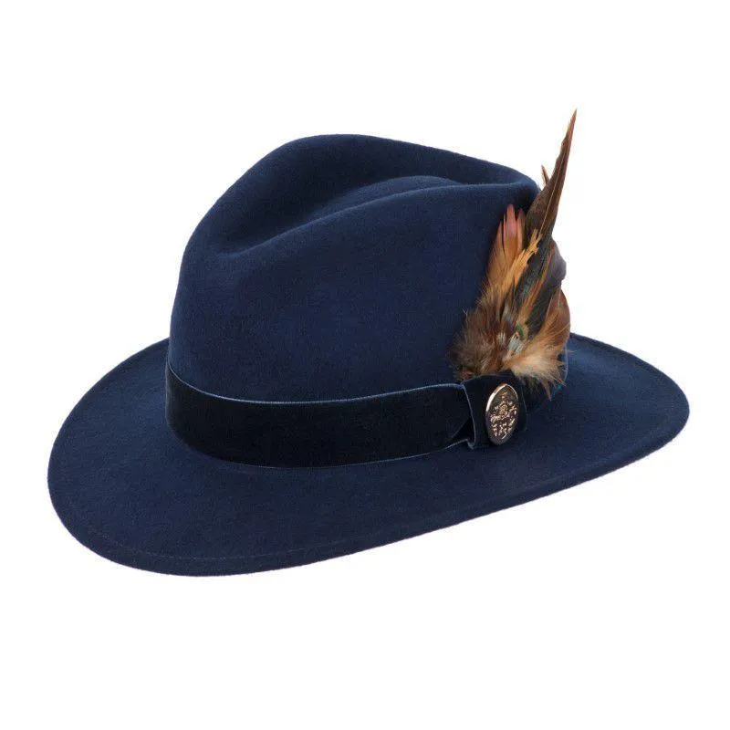 Hicks & Brown Chelsworth Coque & Pheasant Fedora - Navy