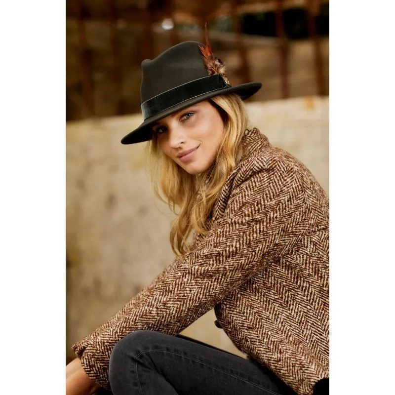 Hicks & Brown Chelsworth Coque & Pheasant Fedora - Olive Green