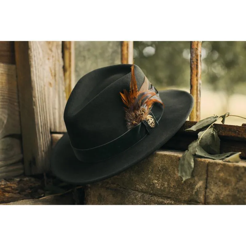 Hicks & Brown Chelsworth Coque & Pheasant Fedora - Olive Green