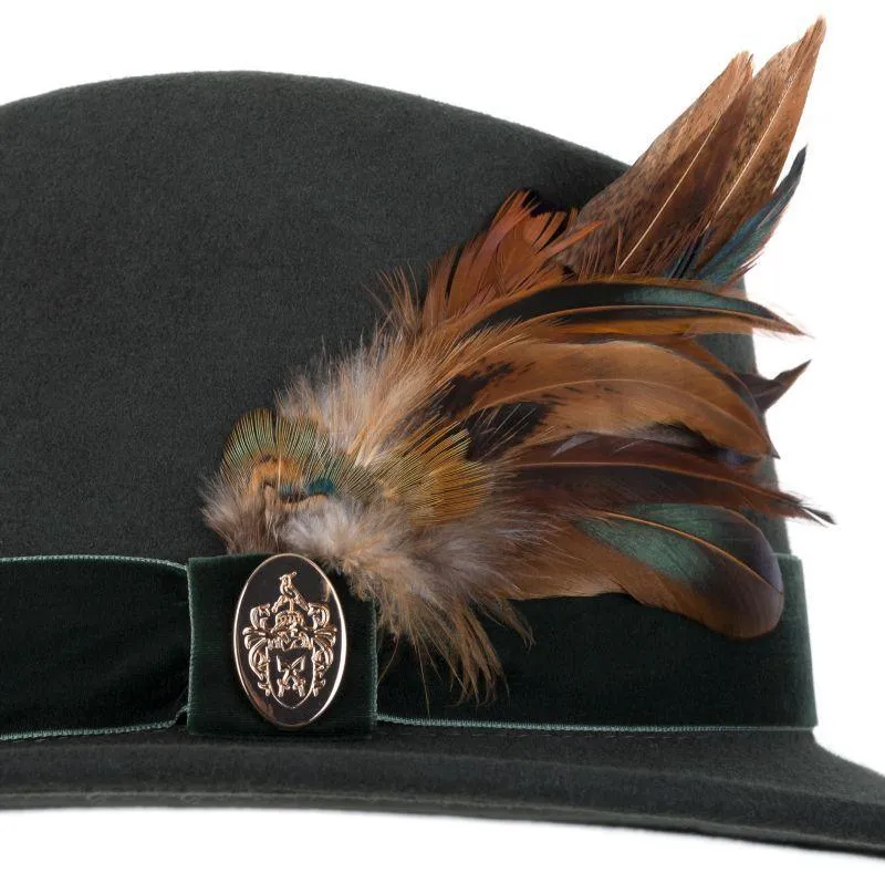 Hicks & Brown Chelsworth Coque & Pheasant Fedora - Olive Green