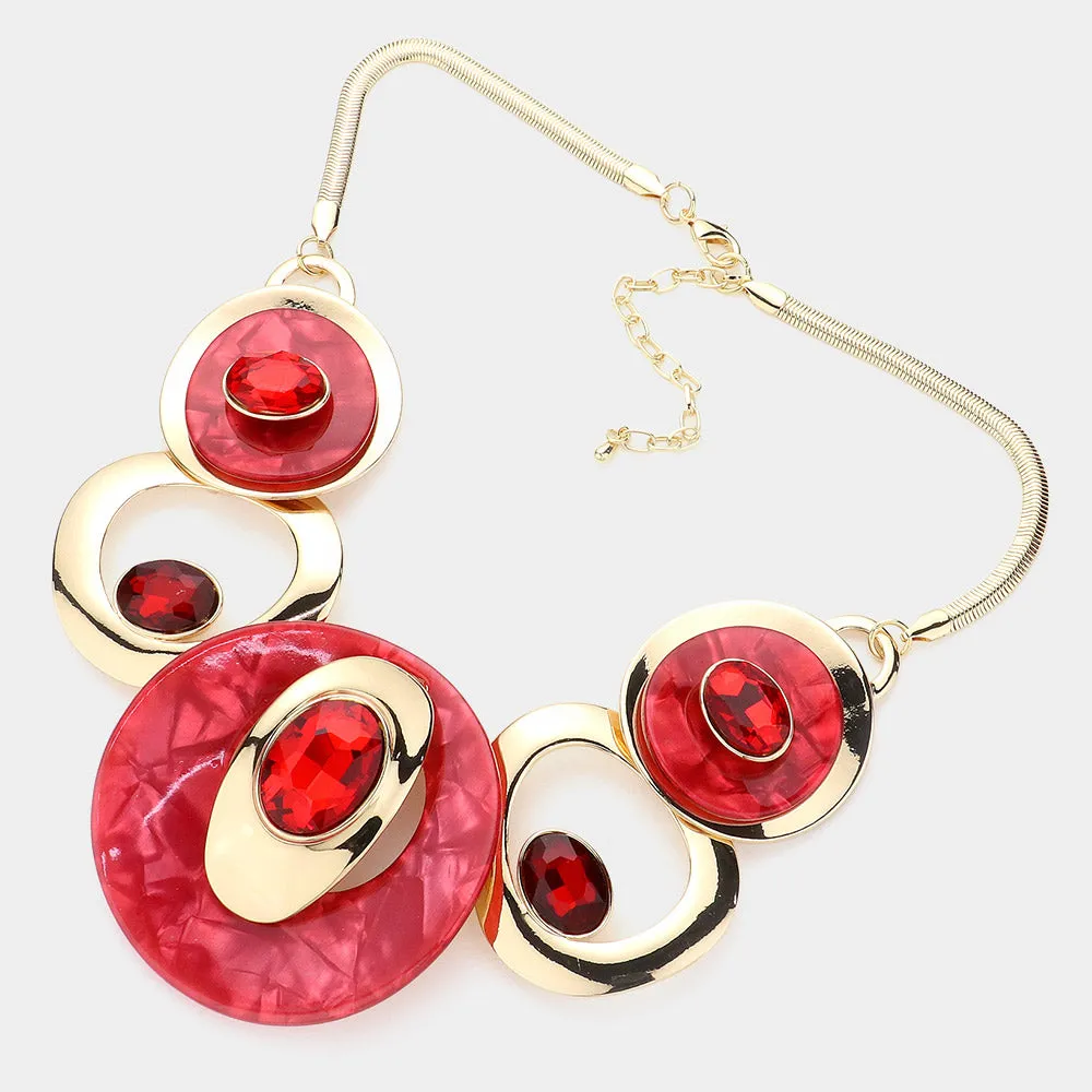 iLLASPARKZ Celluloid Acetate Glass Stone Metal Statement Necklace