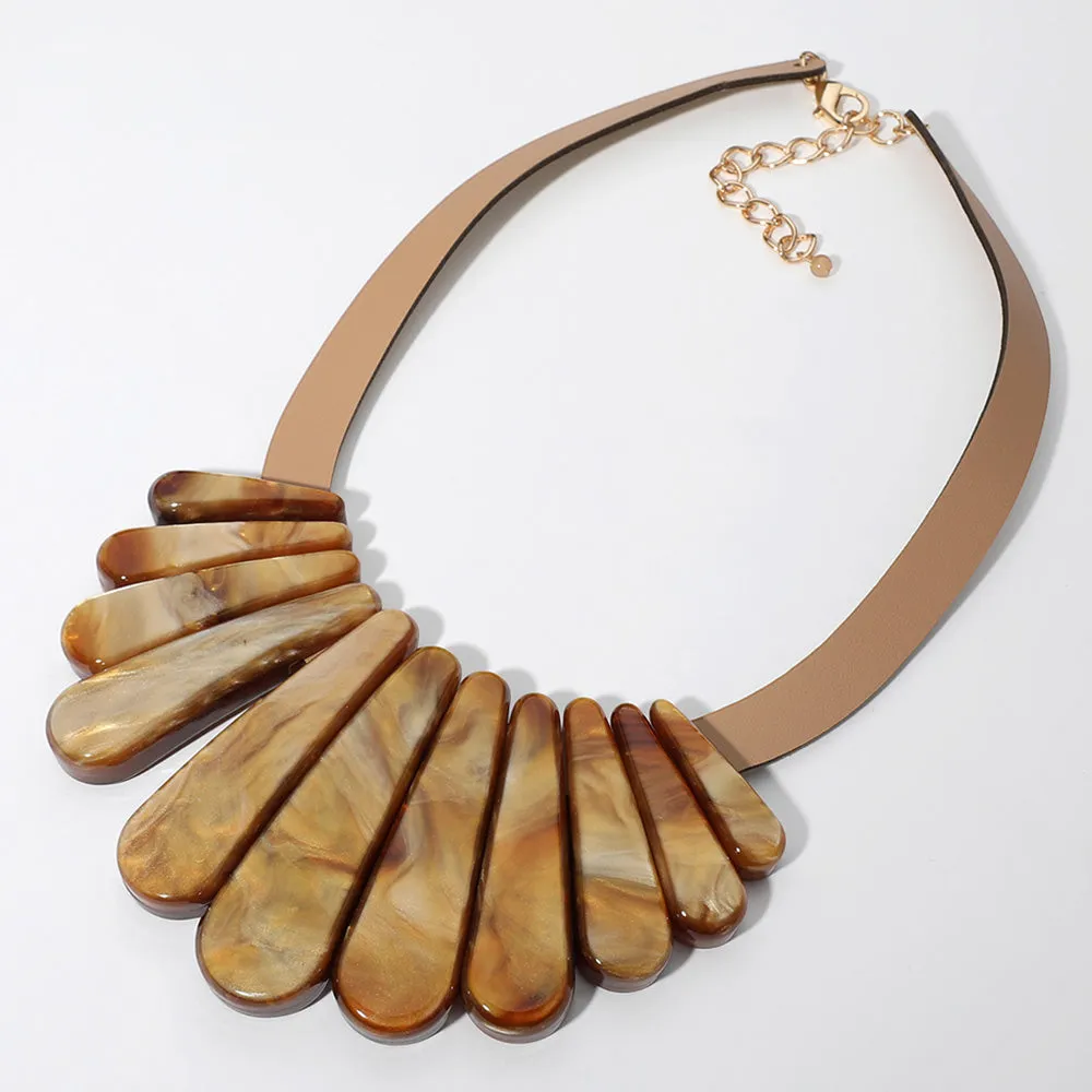 iLLASPARKZ Celluloid Acetate Marbled Plate Faux Leather Statement Necklace