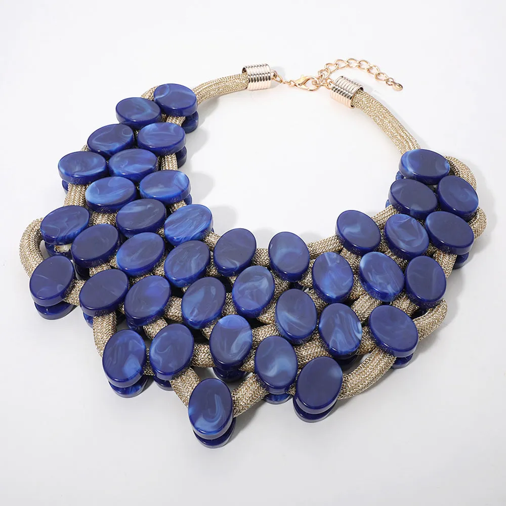iLLASPARKZ Marbled Oval Bead Cluster Statement Necklace