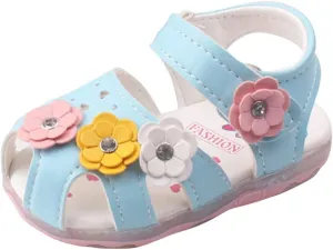 Infant Baby Girls Sandals with LED Luminous Shoes Flower Soft Rubber Sole Anti-Slip Toddler Flats First Walkers Shoes