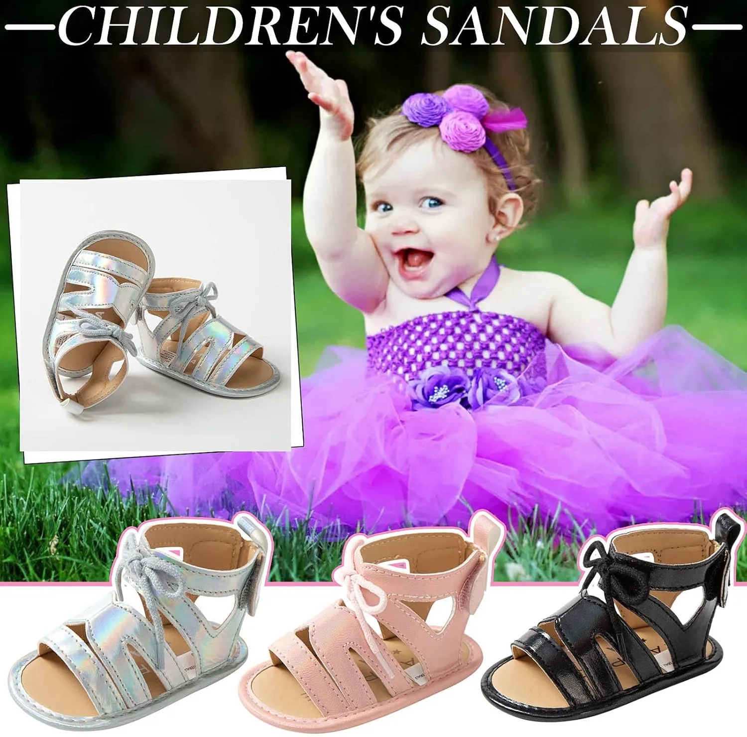 Infant Baby Girls Sandals with Princess Dress First Walker Shoes Baby Summer PU Leather Crib Shoes Beach Boys' Sneakers