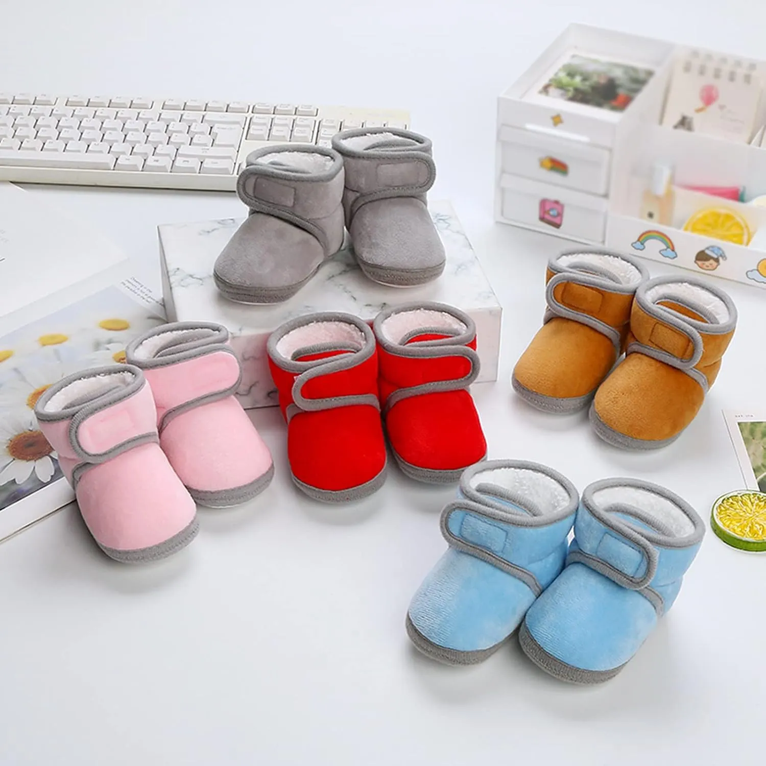 Infant Boots Fleece Baby Booties Thick Slipper Socks Cute Anti-Slip Soft Sole Warm Indoor Outoor Shoes Moccasins Shoe