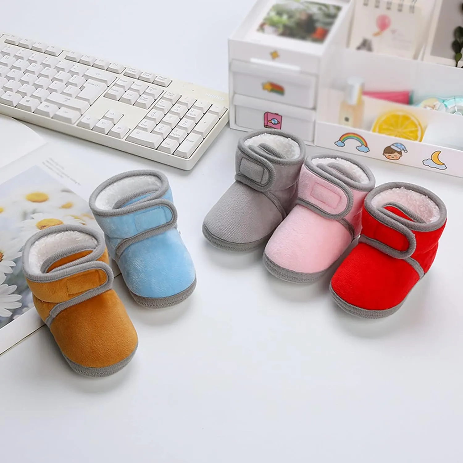 Infant Boots Fleece Baby Booties Thick Slipper Socks Cute Anti-Slip Soft Sole Warm Indoor Outoor Shoes Moccasins Shoe