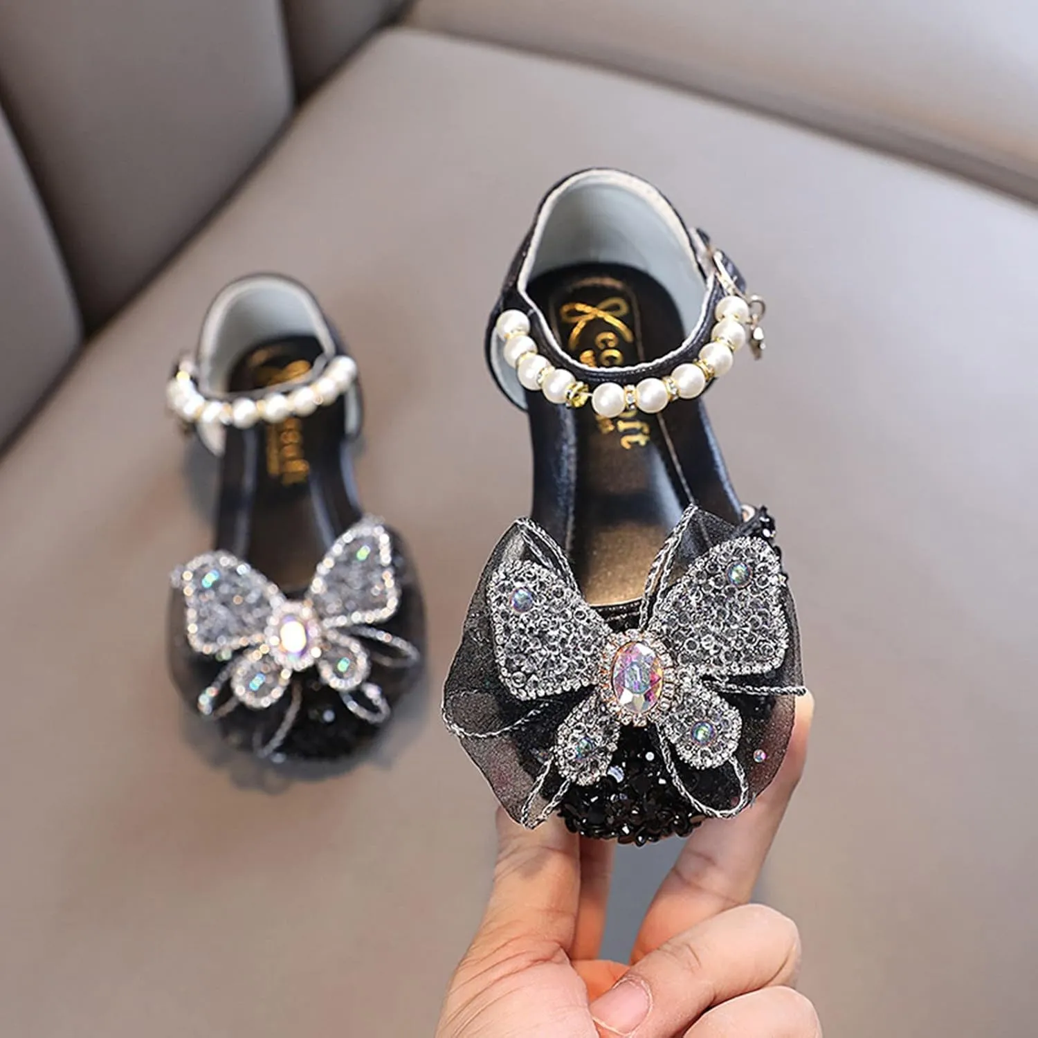 Infant Girls Mary Jane Bowknot Shoes Sparkly Princess Shoes Non Slip Soft Sole Shoes Party Ballet Shoe Toddler Shoes