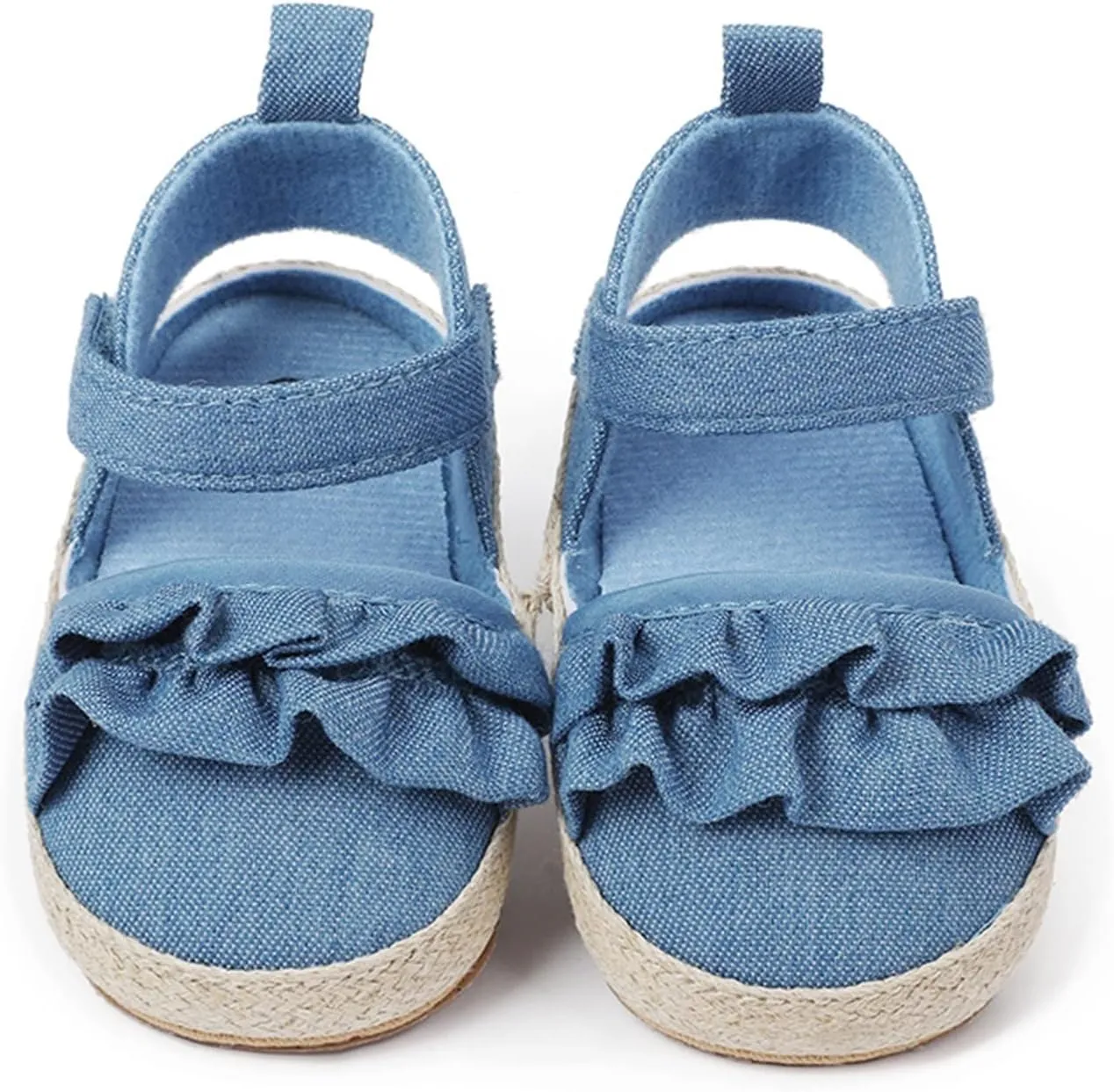 Infant Girls Ruffles Shoes First Walkers Shoes Summer Toddler Flat Sandals Walking Shoes for Babies (Blue, 12 Infant)