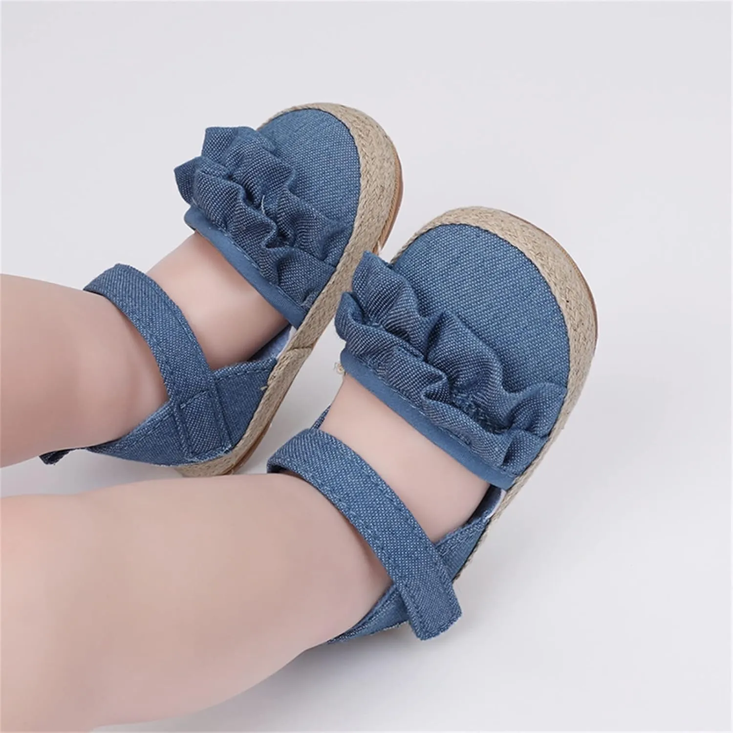 Infant Girls Ruffles Shoes First Walkers Shoes Summer Toddler Flat Sandals Walking Shoes for Babies (Blue, 12 Infant)