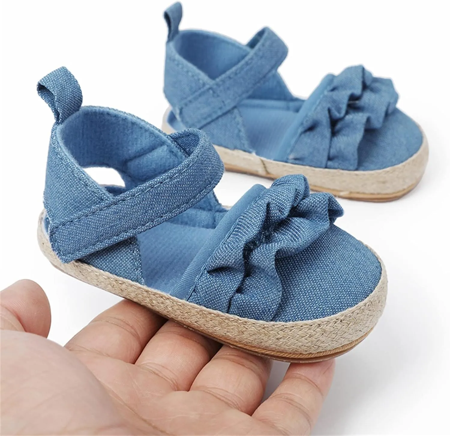 Infant Girls Ruffles Shoes First Walkers Shoes Summer Toddler Flat Sandals Walking Shoes for Babies (Blue, 12 Infant)