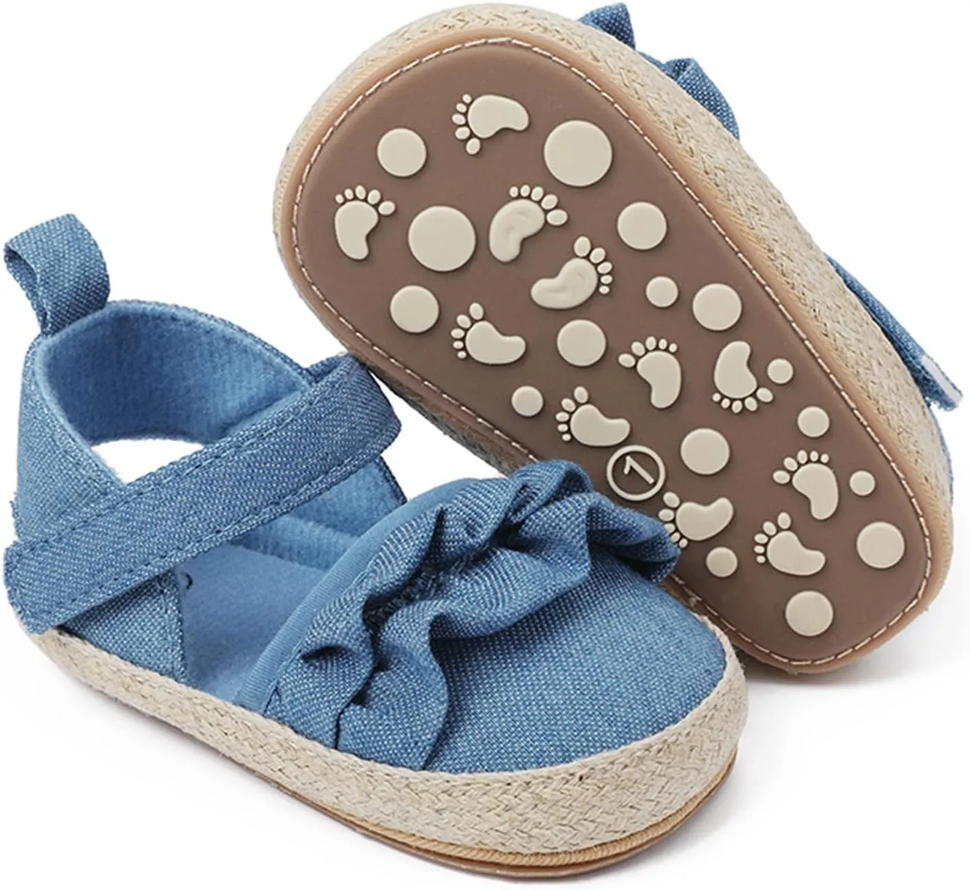 Infant Girls Ruffles Shoes First Walkers Shoes Summer Toddler Flat Sandals Walking Shoes for Babies (Blue, 12 Infant)