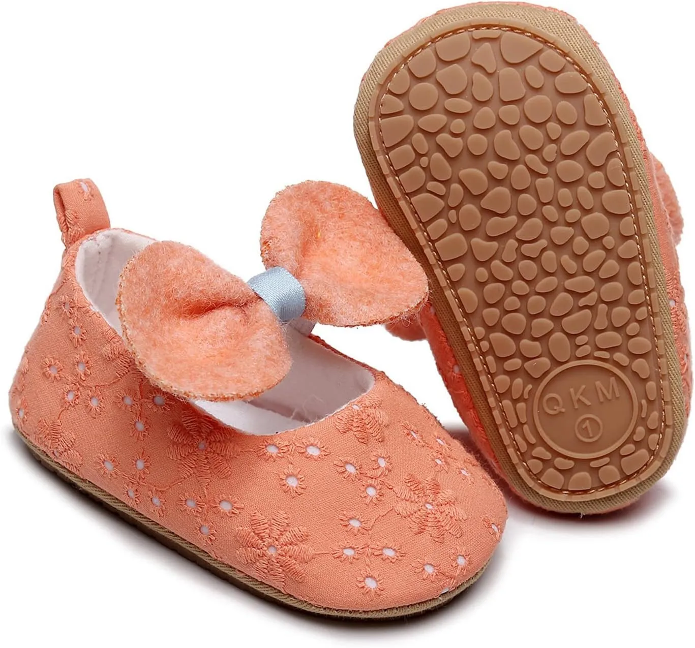Infant Girls Single Shoes Floral Embroider Bowknot First Walkers Shoes Toddler Sandals Boys Sneakers (Orange, 0 Months)