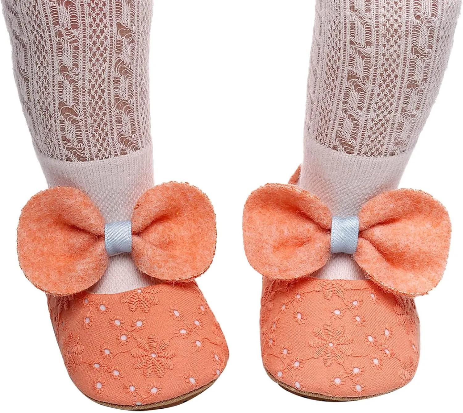 Infant Girls Single Shoes Floral Embroider Bowknot First Walkers Shoes Toddler Sandals Boys Sneakers (Orange, 0 Months)