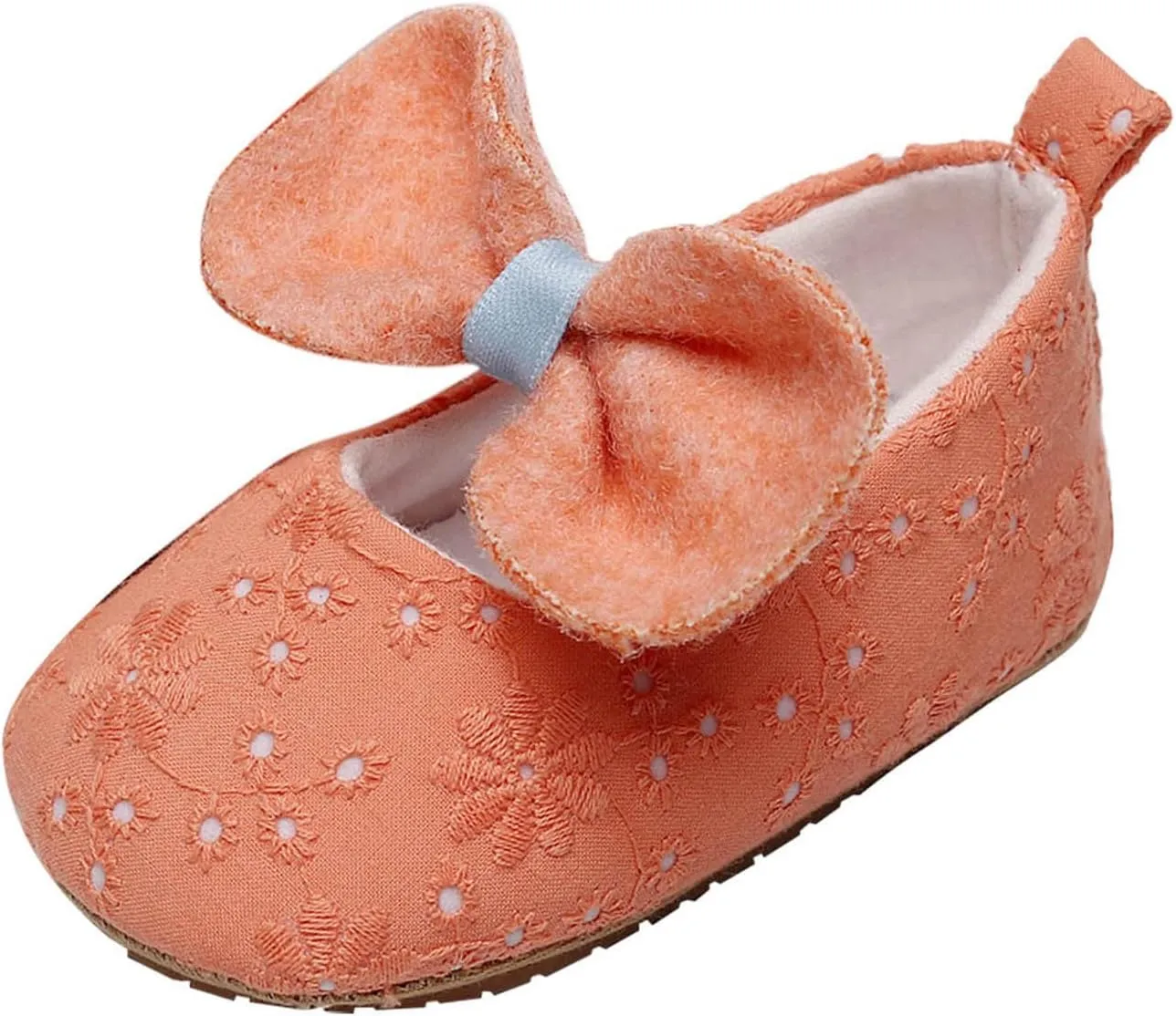 Infant Girls Single Shoes Floral Embroider Bowknot First Walkers Shoes Toddler Sandals Boys Sneakers (Orange, 0 Months)
