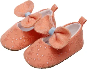 Infant Girls Single Shoes Floral Embroider Bowknot First Walkers Shoes Toddler Sandals Boys Sneakers (Orange, 0 Months)