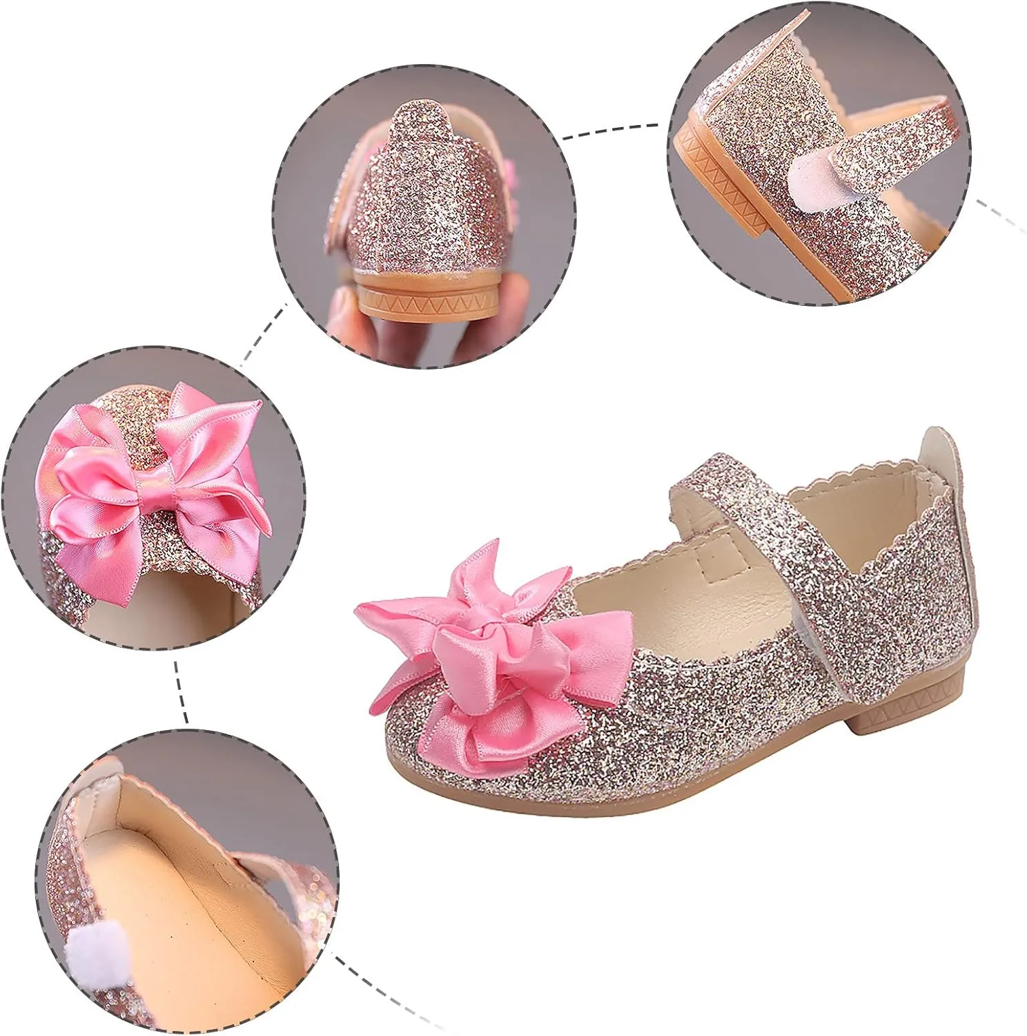 Infant Kids Baby Girls 1-12Years Bling Bowknot Non Slip Soft Sole Shoes Single Princess Shoes Sandals Dancing Shoes