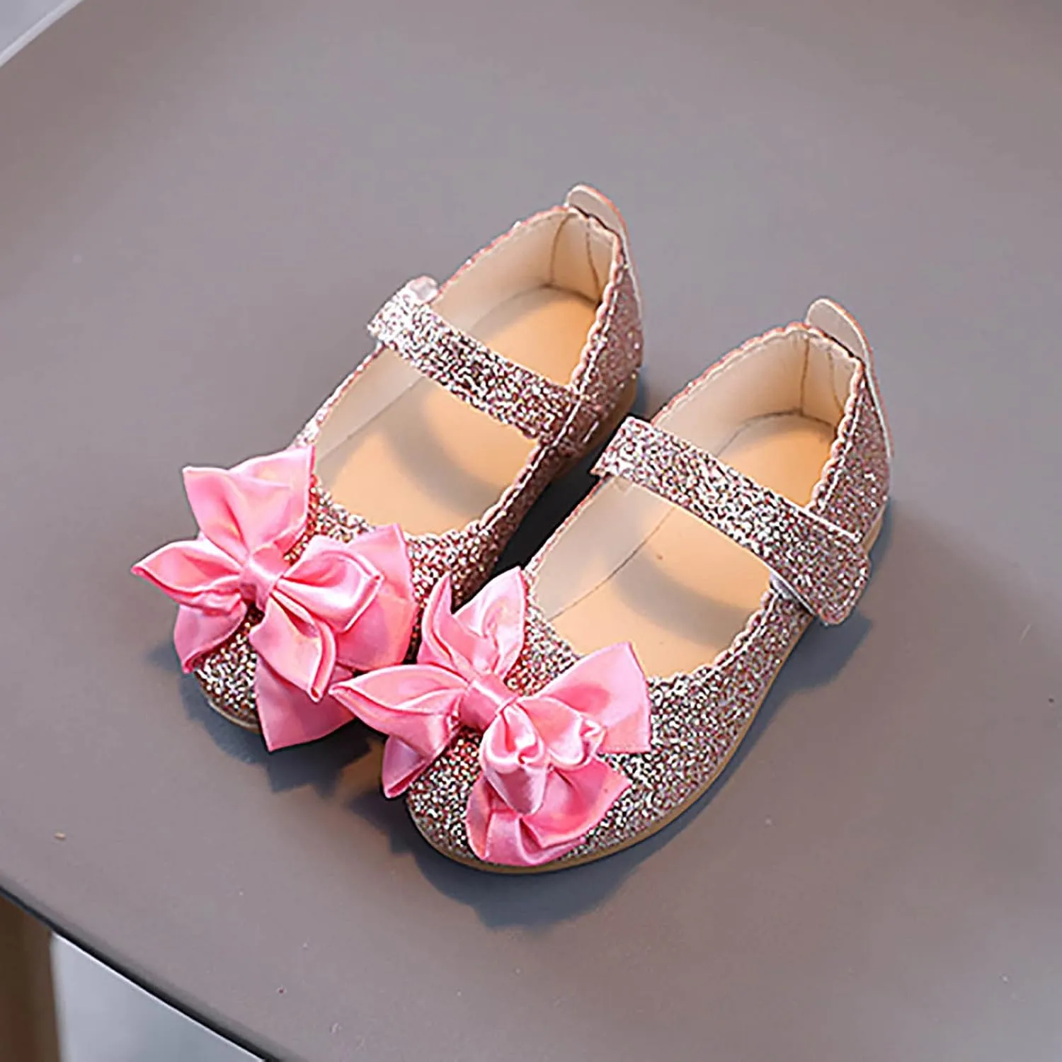 Infant Kids Baby Girls 1-12Years Bling Bowknot Non Slip Soft Sole Shoes Single Princess Shoes Sandals Dancing Shoes