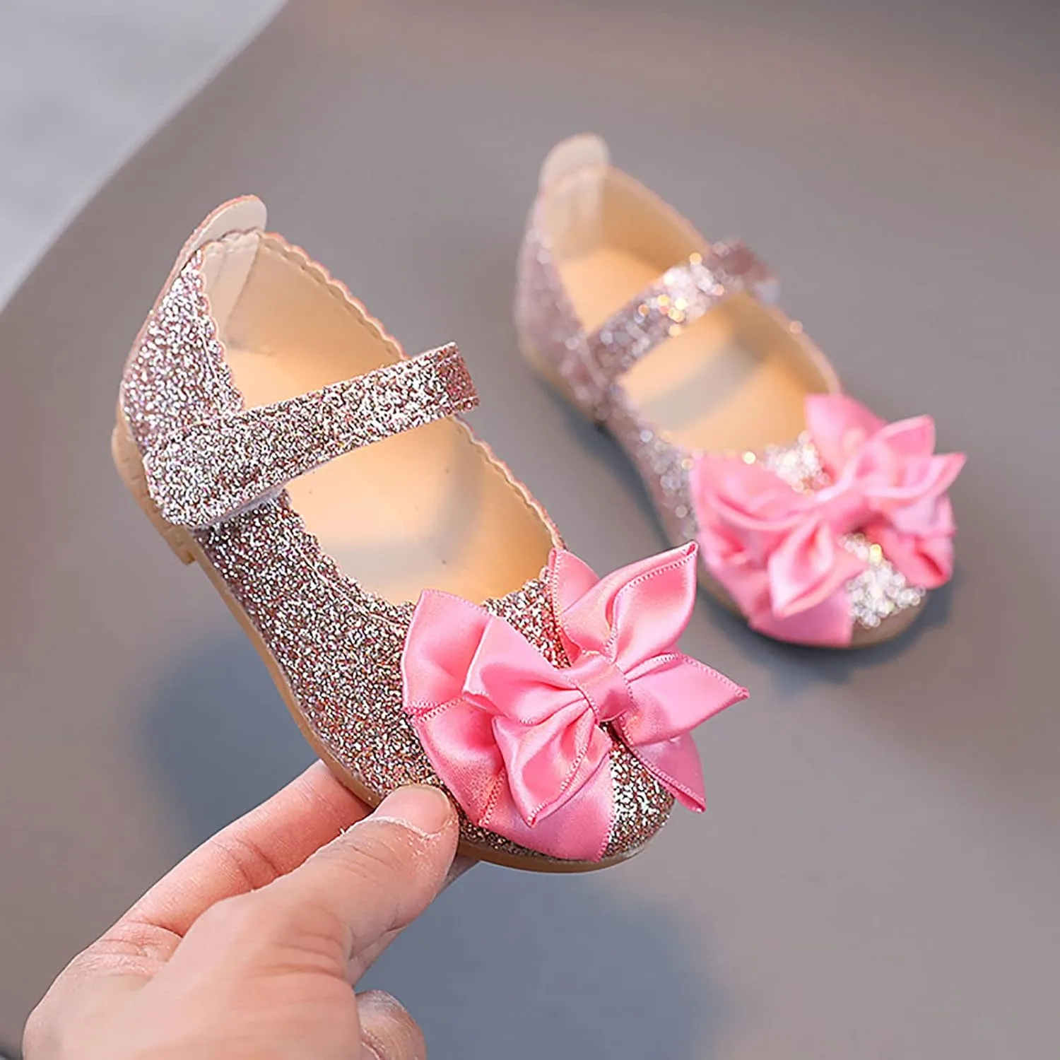 Infant Kids Baby Girls 1-12Years Bling Bowknot Non Slip Soft Sole Shoes Single Princess Shoes Sandals Dancing Shoes