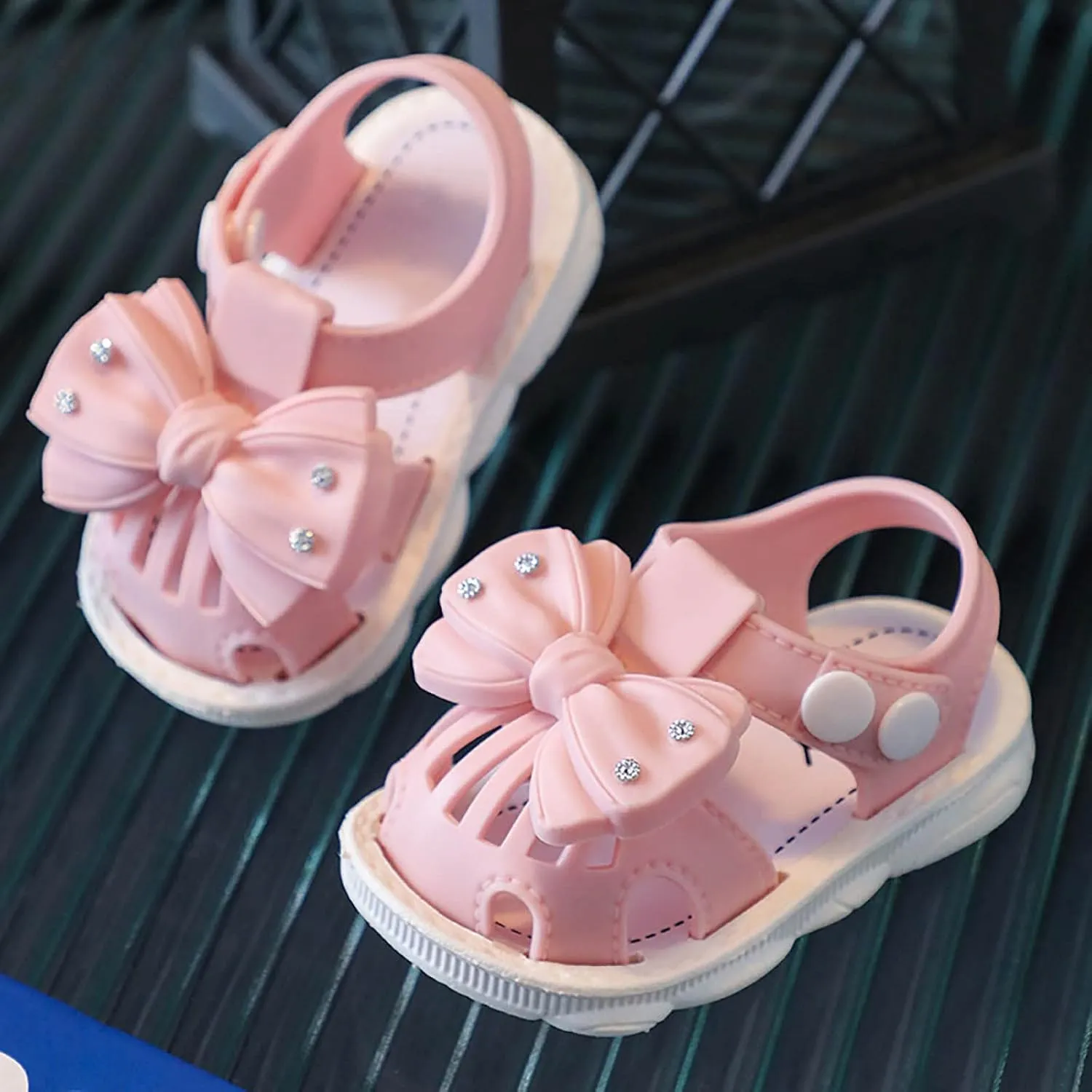 Infant Newborn Baby Girl Closed-Toe Sandals Breathable Comfortable Cute Bow Beach Soft Sole Party Water Shoes