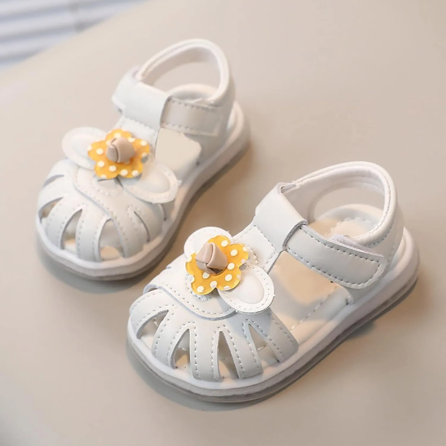 Infant Newborn Baby Girl Closed-Toe Sandals Breathable Comfortable Cute Flower Beach Soft Sole Water Shoes