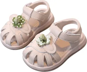 Infant Newborn Baby Girl Closed-Toe Sandals Breathable Comfortable Cute Flower Beach Soft Sole Water Shoes