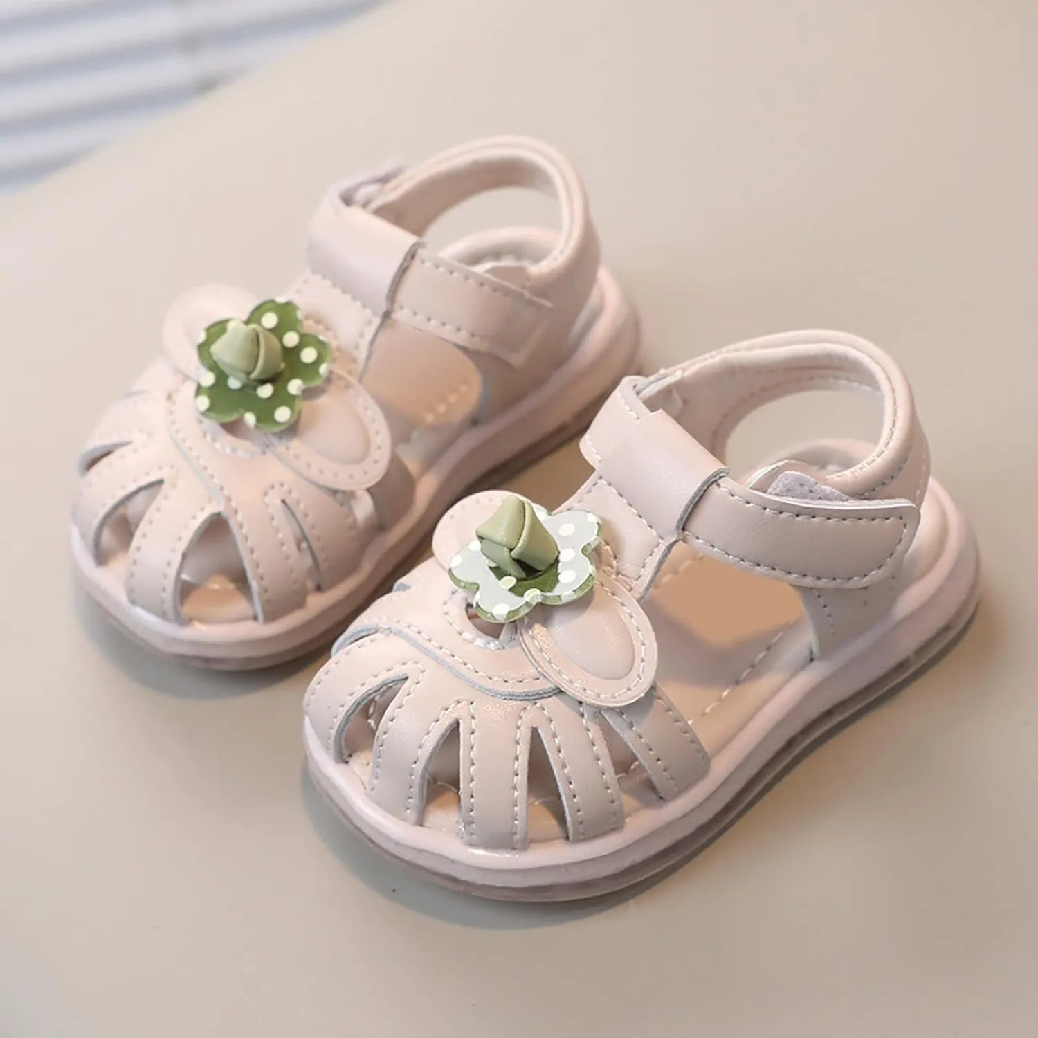 Infant Newborn Baby Girl Closed-Toe Sandals Breathable Comfortable Cute Flower Beach Soft Sole Water Shoes