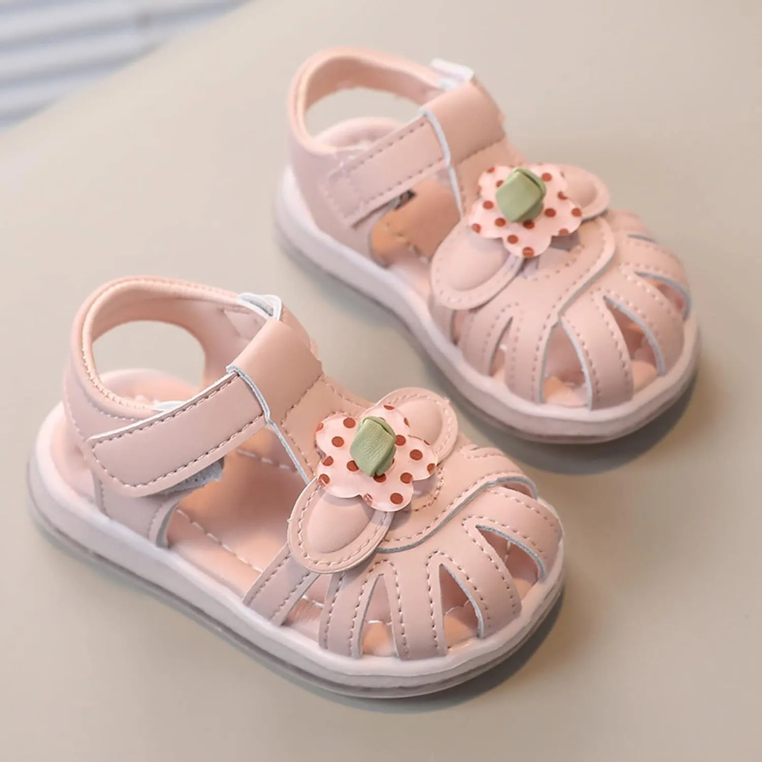 Infant Newborn Baby Girl Closed-Toe Sandals Breathable Comfortable Cute Flower Beach Soft Sole Water Shoes