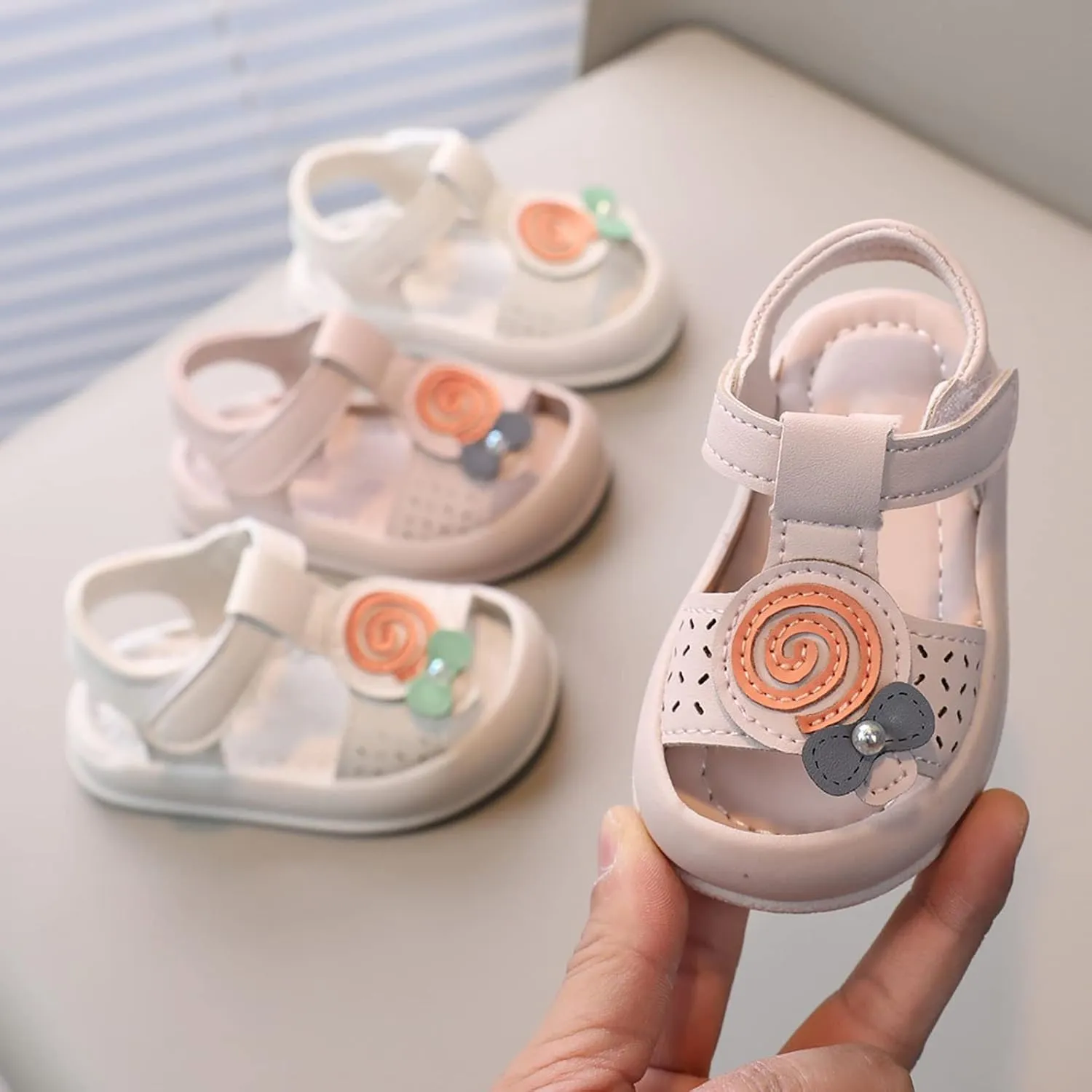 Infant Newborn Baby Girl Closed-Toe Sandals Breathable Comfortable Cute Lollipop Beach Soft Sole Water Shoes