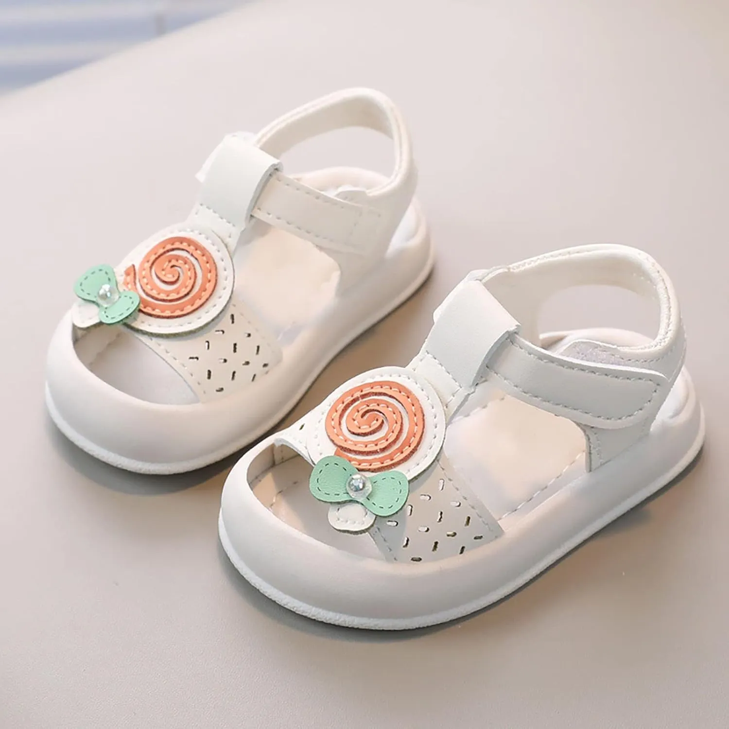 Infant Newborn Baby Girl Closed-Toe Sandals Breathable Comfortable Cute Lollipop Beach Soft Sole Water Shoes