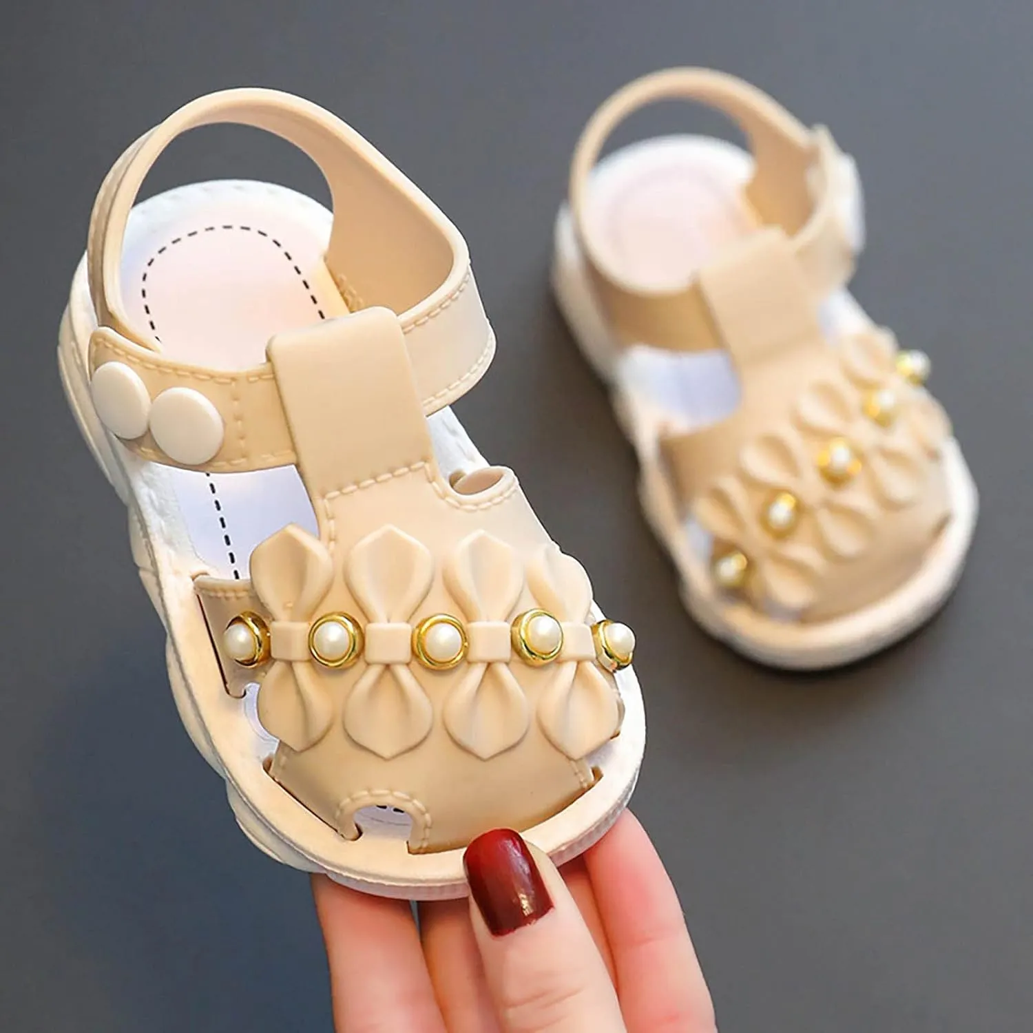 Infant Newborn Girl Closed-Toe Sandals Breathable Comfortable Cute Ruffle Beach Soft Sole Party Water Shoes