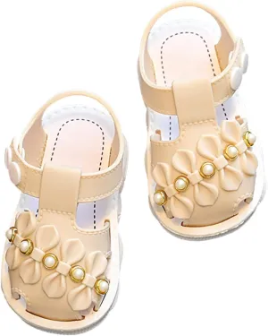 Infant Newborn Girl Closed-Toe Sandals Breathable Comfortable Cute Ruffle Beach Soft Sole Party Water Shoes