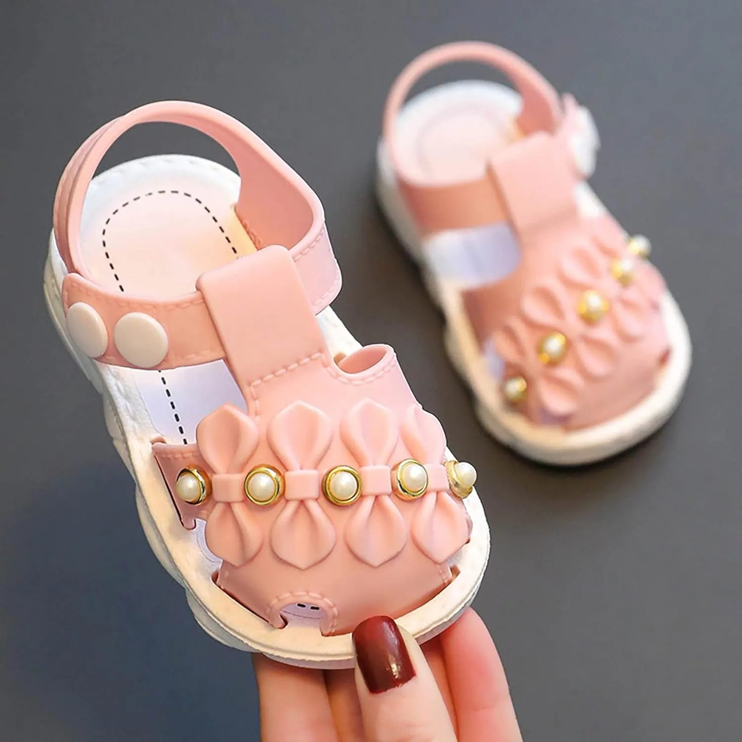 Infant Newborn Girl Closed-Toe Sandals Breathable Comfortable Cute Ruffle Beach Soft Sole Party Water Shoes
