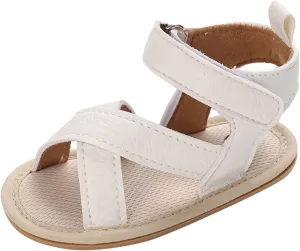 Infant Toddler Baby Girls Boys Shoes Sandals First Walkers Prewalkers Non-Slip Soft Sole Flat Shoes (White, 4 Infant)