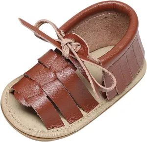 Infant Toddler Baby Girls Boys Shoes Sandals First Walkers Prewalkers Tassels Anti-Slip Soft Sole (Brown, 5 Toddler)
