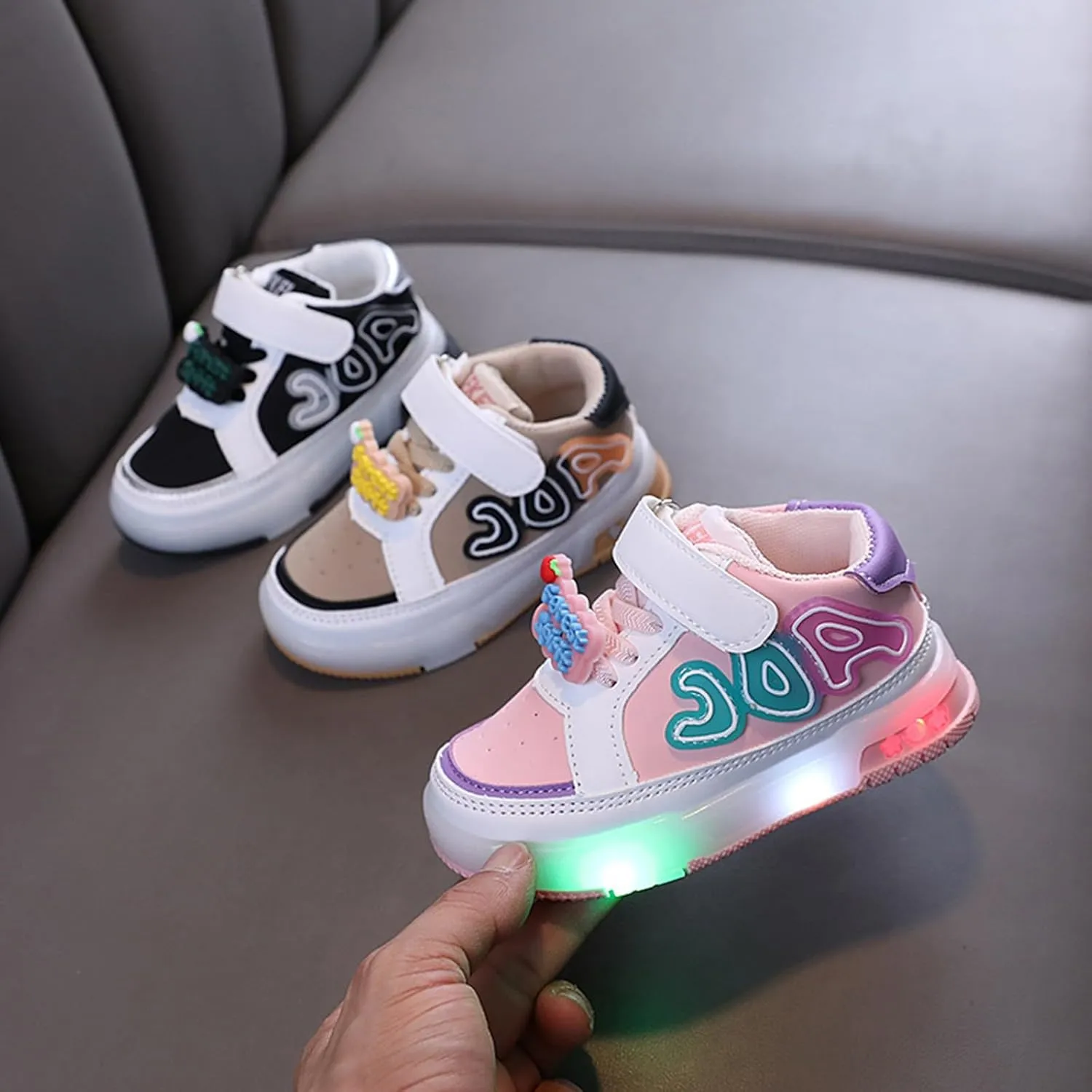Infant Toddler Sneakers for Boys Girls Light Up Breathable Lightweight Soft Sole Casual Kids Big Girl Shoe Size 2