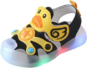 Kid Baby Girls Boys Child Light On LED Baby Shoes Sandals Soft Sole Anti Slip Cartoon Duck Shoes (Black, 24 Toddler)