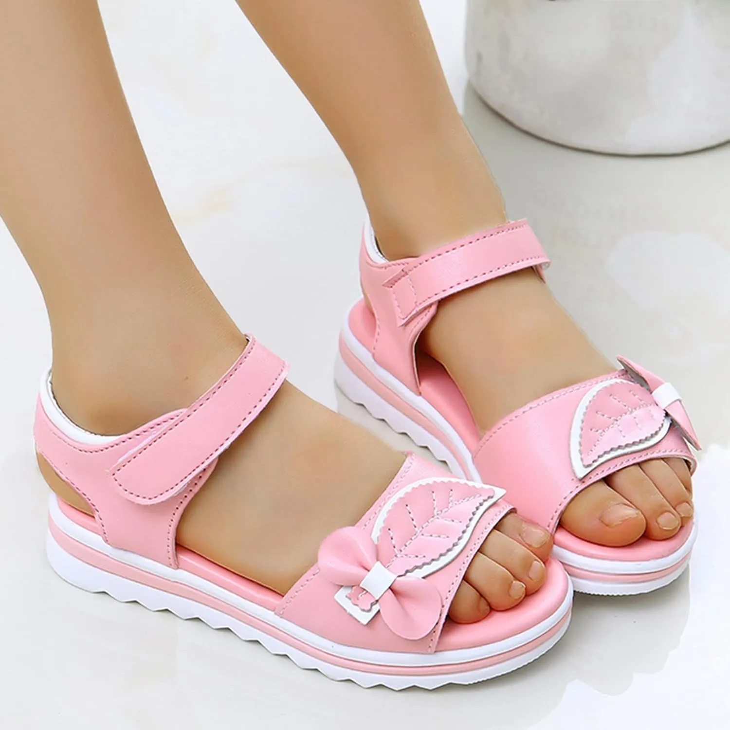 Kid Baby Girls Child Summer Shoes Sandals Premium Soft Sole Non Slip Sandals First Walkers Princess (Pink, 1 Big Kids)