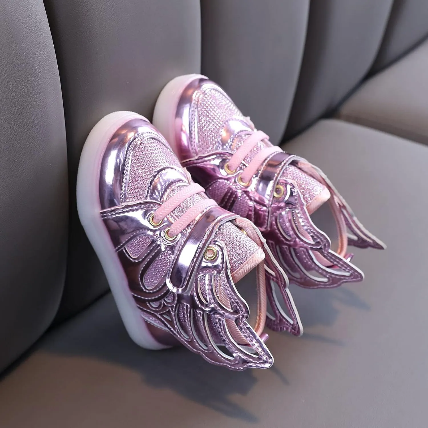 Kids Boys Girls Lights Luminous Sports Shoes Athletic Wing Trainers High-top Lightweight Soft Breathable Sneakers