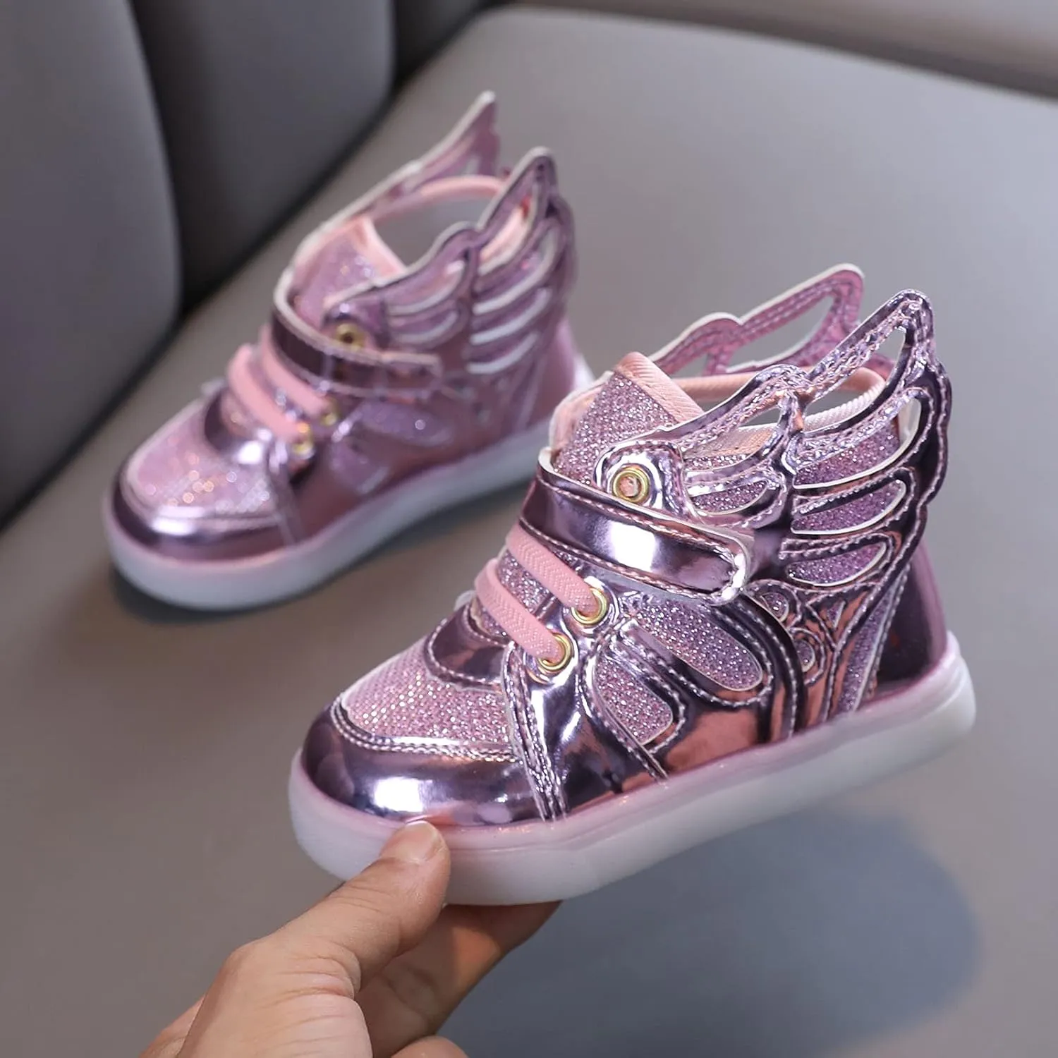 Kids Boys Girls Lights Luminous Sports Shoes Athletic Wing Trainers High-top Lightweight Soft Breathable Sneakers