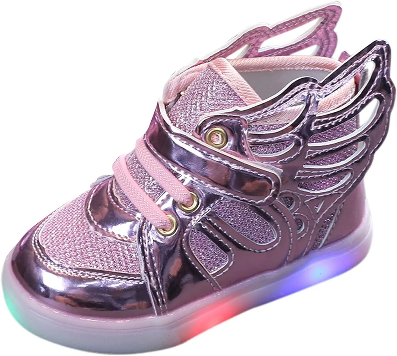 Kids Boys Girls Lights Luminous Sports Shoes Athletic Wing Trainers High-top Lightweight Soft Breathable Sneakers