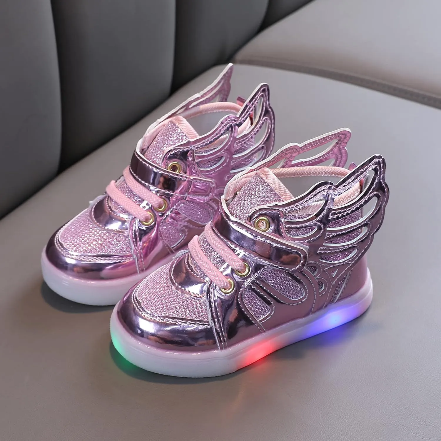 Kids Boys Girls Lights Luminous Sports Shoes Athletic Wing Trainers High-top Lightweight Soft Breathable Sneakers