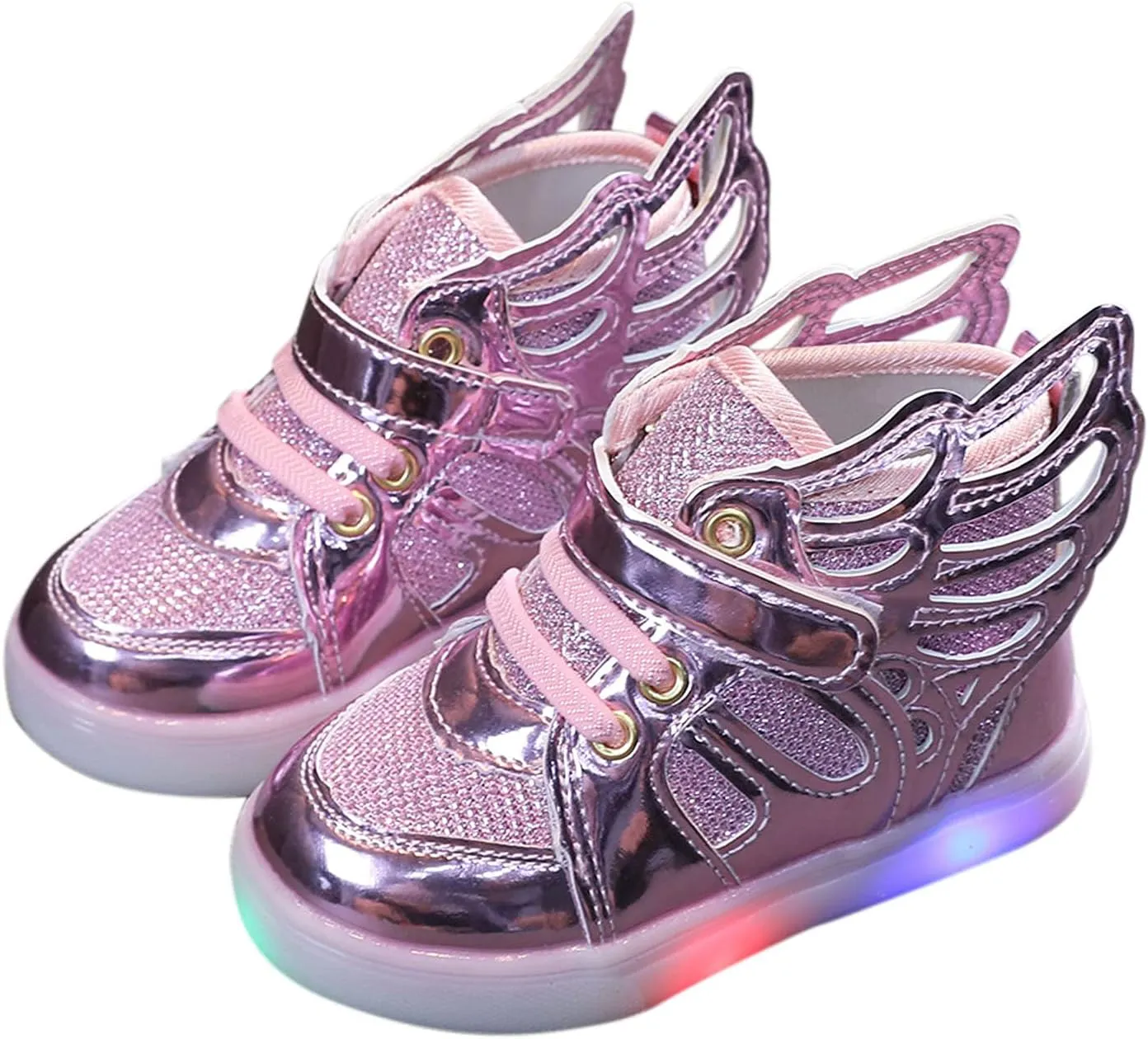 Kids Boys Girls Lights Luminous Sports Shoes Athletic Wing Trainers High-top Lightweight Soft Breathable Sneakers