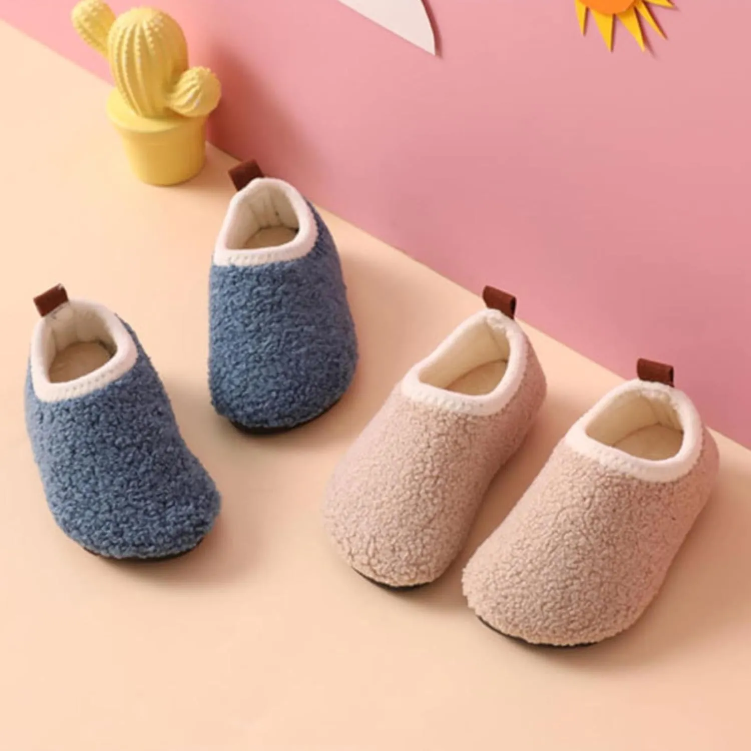 Kids Boys Girls Slippers House Booties Winter Indoor Warm Shoes Non Slip Sole Slippers Soft Plush Furry House Slip