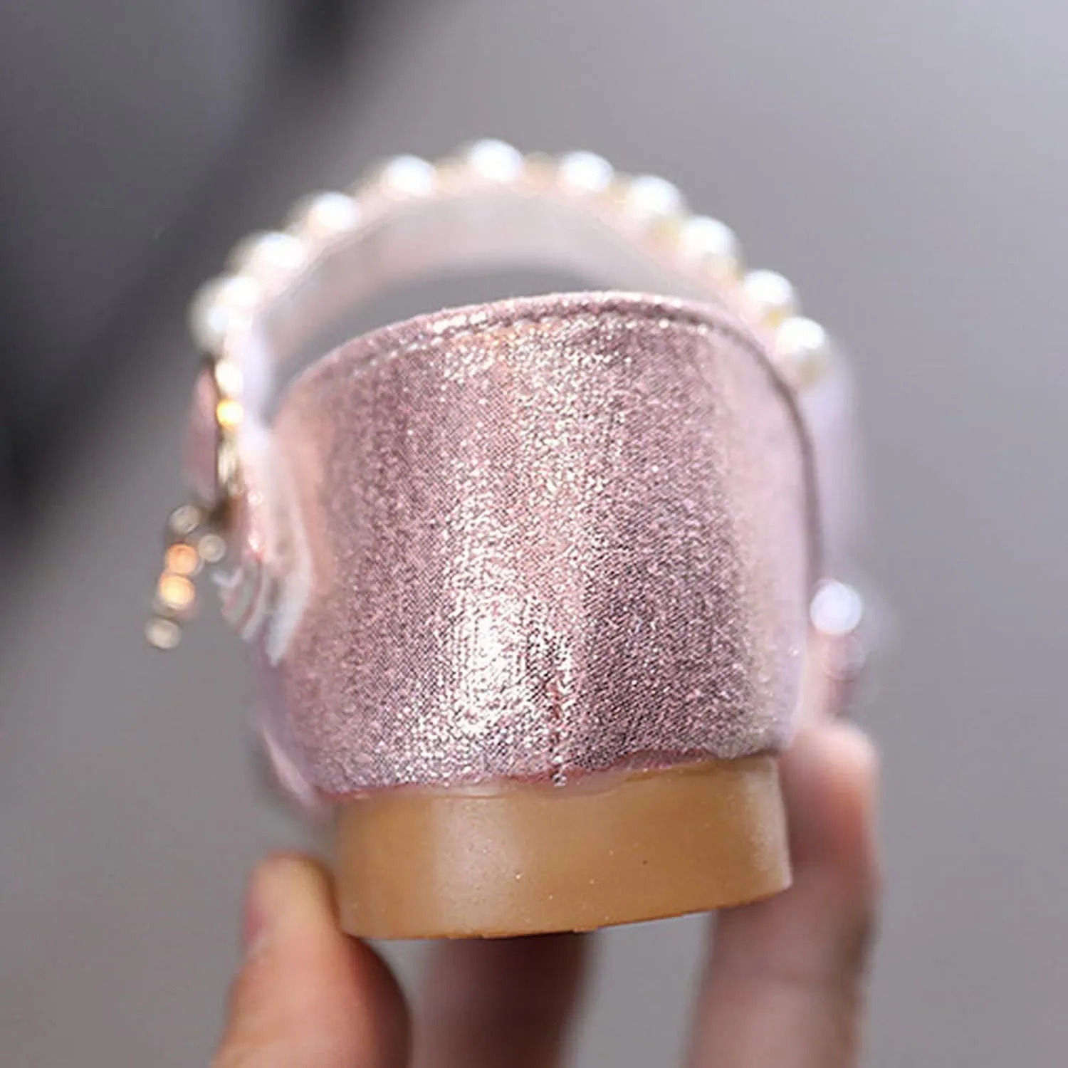 Kids Girls Princess Dress Shoes Baby Glitter Sequins Low Heel Bow Pearl Soft Sole Rhinestone Sandals for Wedding