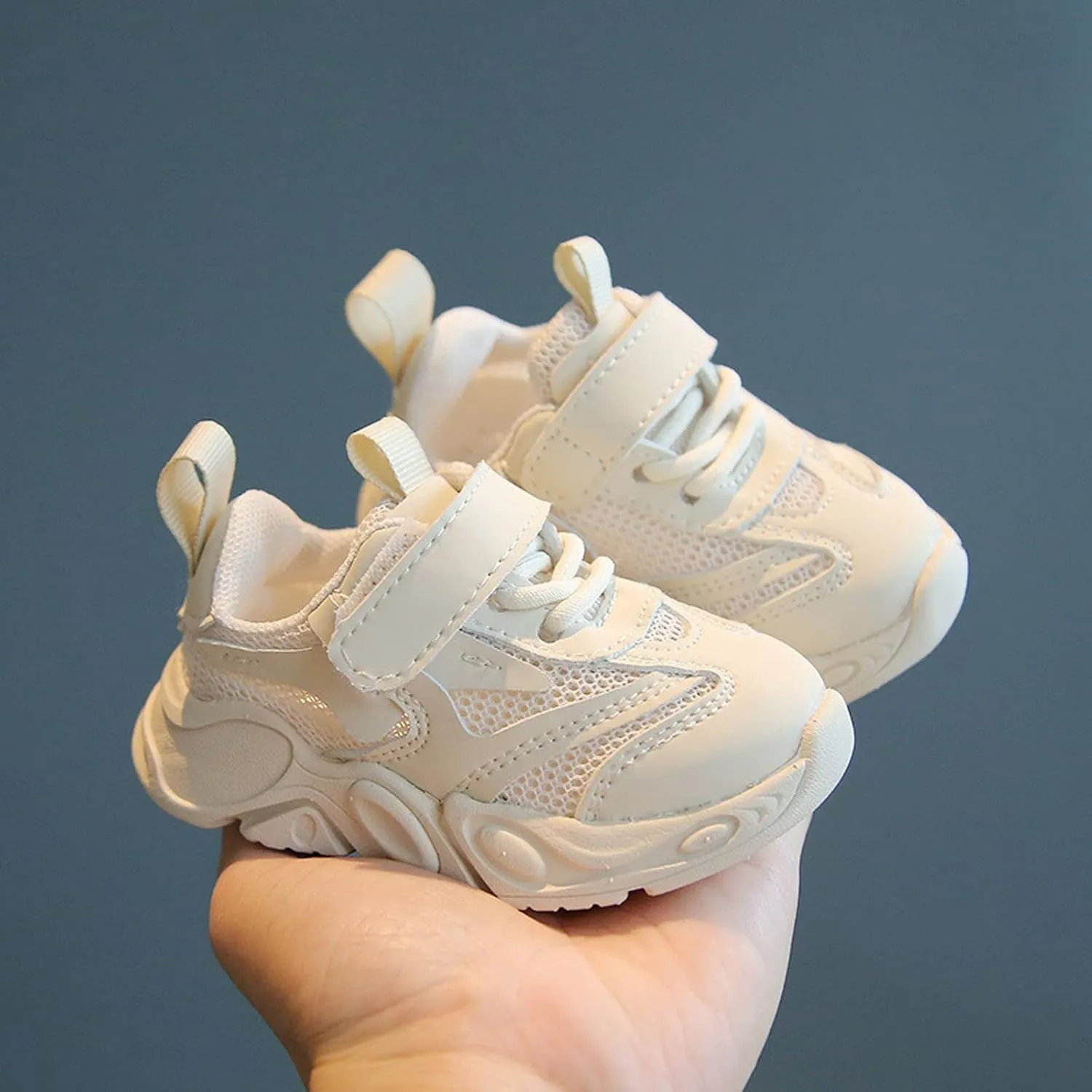 Kids Outside Shoes Spring and Summer New Solid Color Double Mesh Breathable Non Slip Children's Casual Sports Shoes (White, 4.5 Infant)