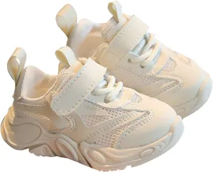 Kids Outside Shoes Spring and Summer New Solid Color Double Mesh Breathable Non Slip Children's Casual Sports Shoes (White, 4.5 Infant)