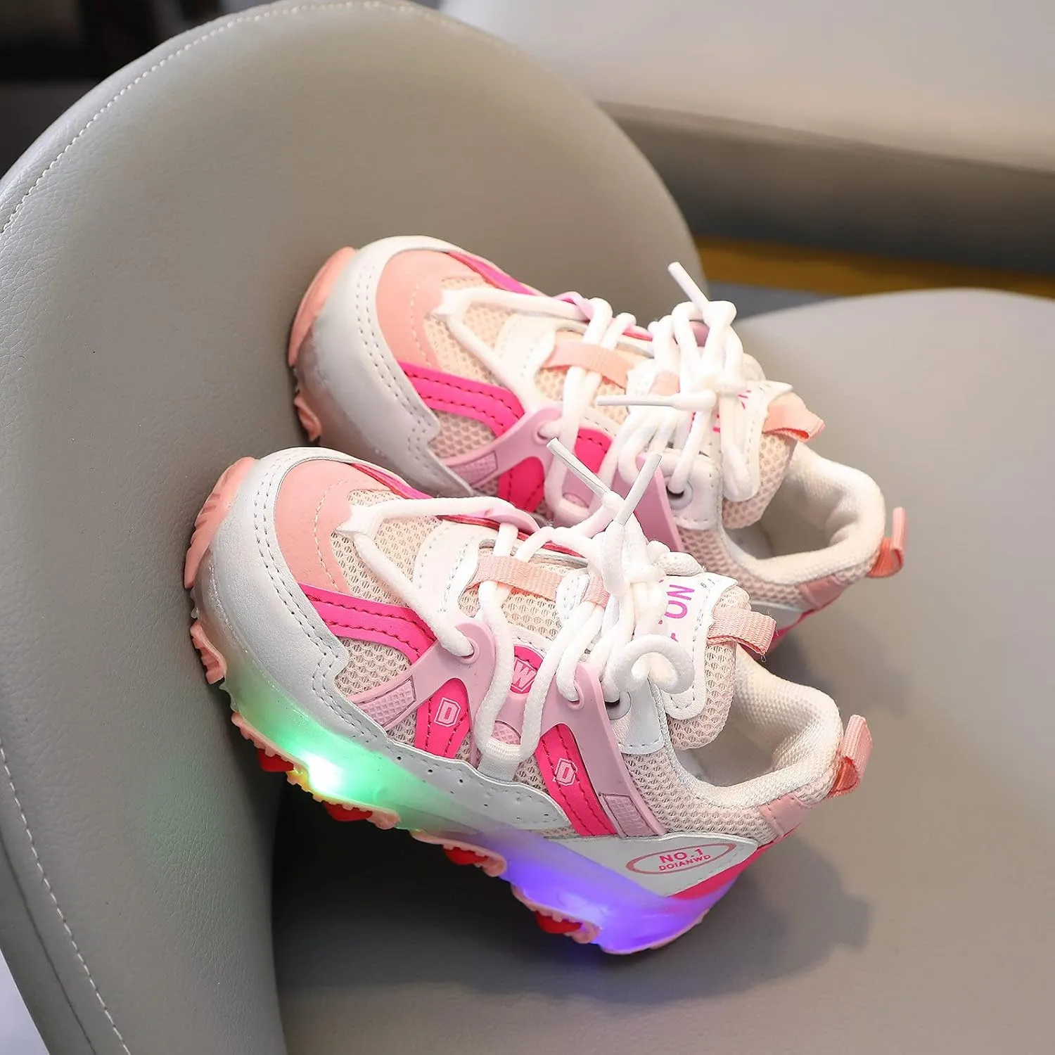 Kids Shoes for 1-6Years Boys Girls High Top Fashion LED Breathable Sneakers Toddler Baby Light Up Tennis Sport Shoes (1-Pink25#, 3.5-4Years)