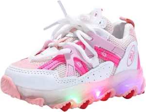 Kids Shoes for 1-6Years Boys Girls High Top Fashion LED Breathable Sneakers Toddler Baby Light Up Tennis Sport Shoes (1-Pink25#, 3.5-4Years)